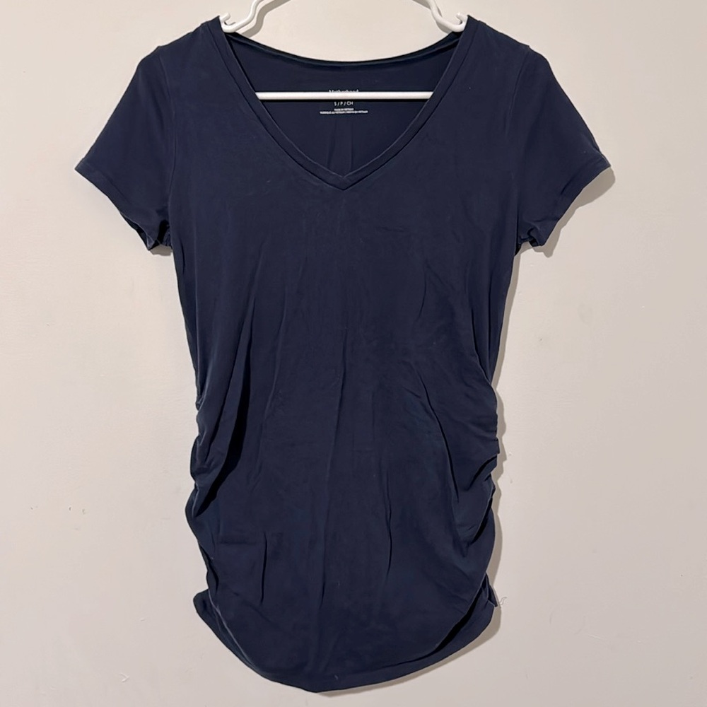 Motherhood Maternity Blue V-Neck Short Sleeve Shirt